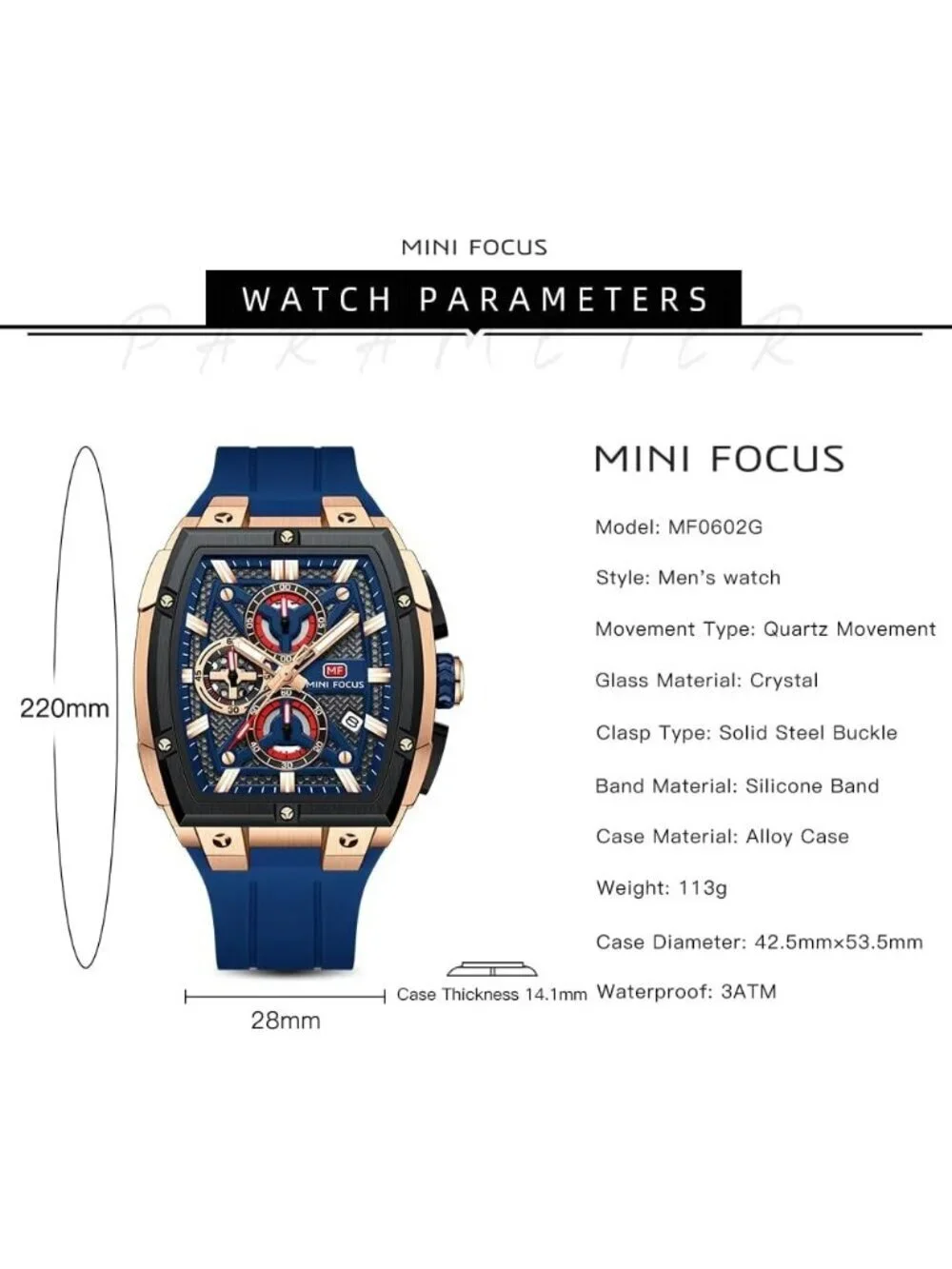 Men's Blue Golden Analog Wrist Skeleton Tonneau Chronograph Enthusiasts Watch